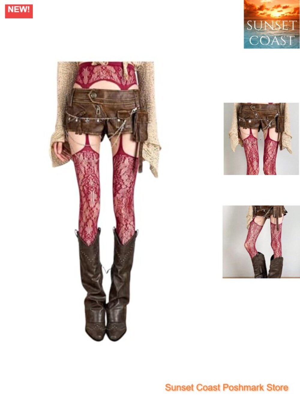 SHENHE Sheer Lace Thigh High Garter Tights Pantyhose High Waisted